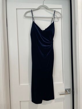 Black Halo Navy Velvet Midi Slip Dress